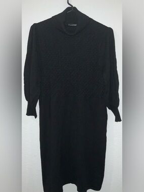 Spense Black Knit Turtleneck Sweater Dress